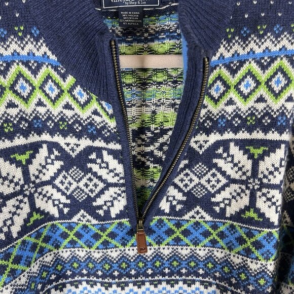 Vineyard Vines Sweater Mens XL Fair Isle Nordic Merino Wool 1/4 Zip Alpaca - Picture 5 of 9